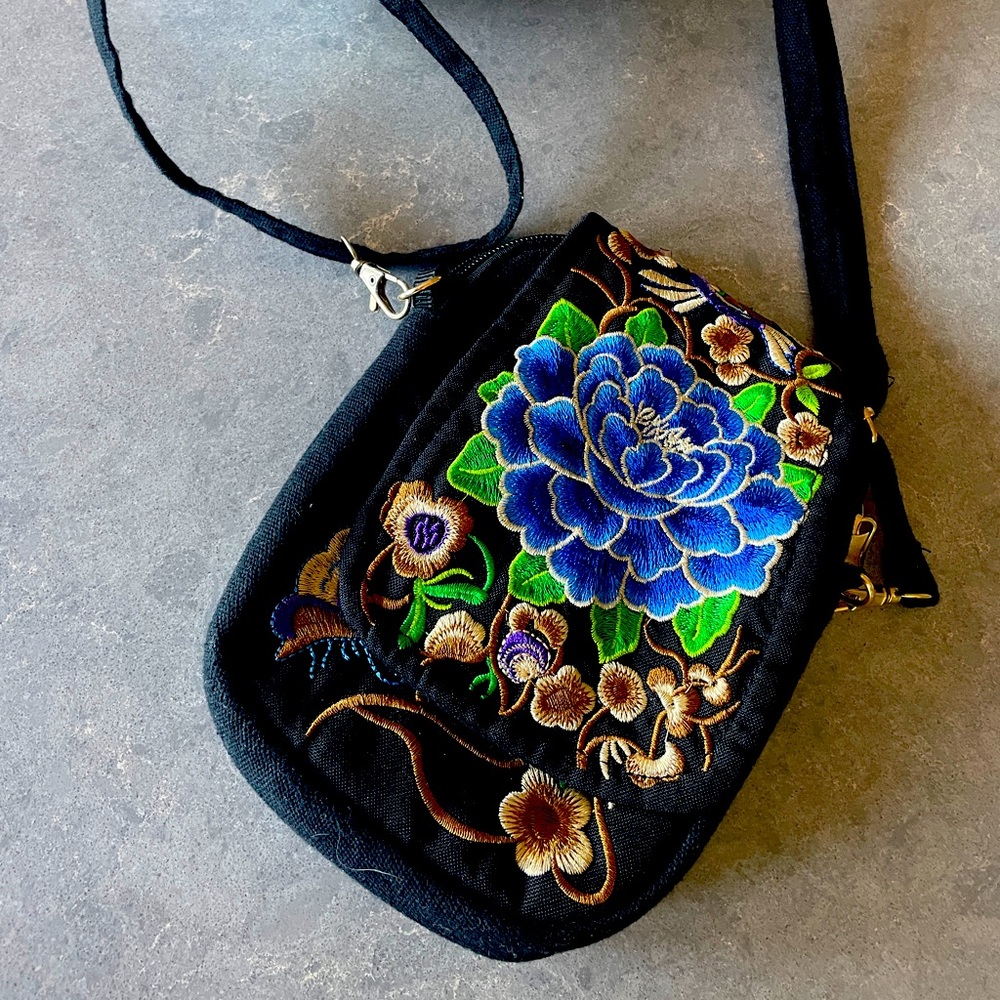 Small Embroidered Black Canvas Bag